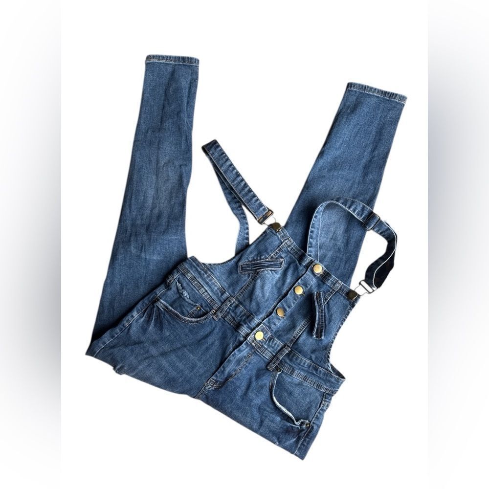 Namengda distress  Stylish Stretchy Blue Women's Denim Overalls Jumpsuit